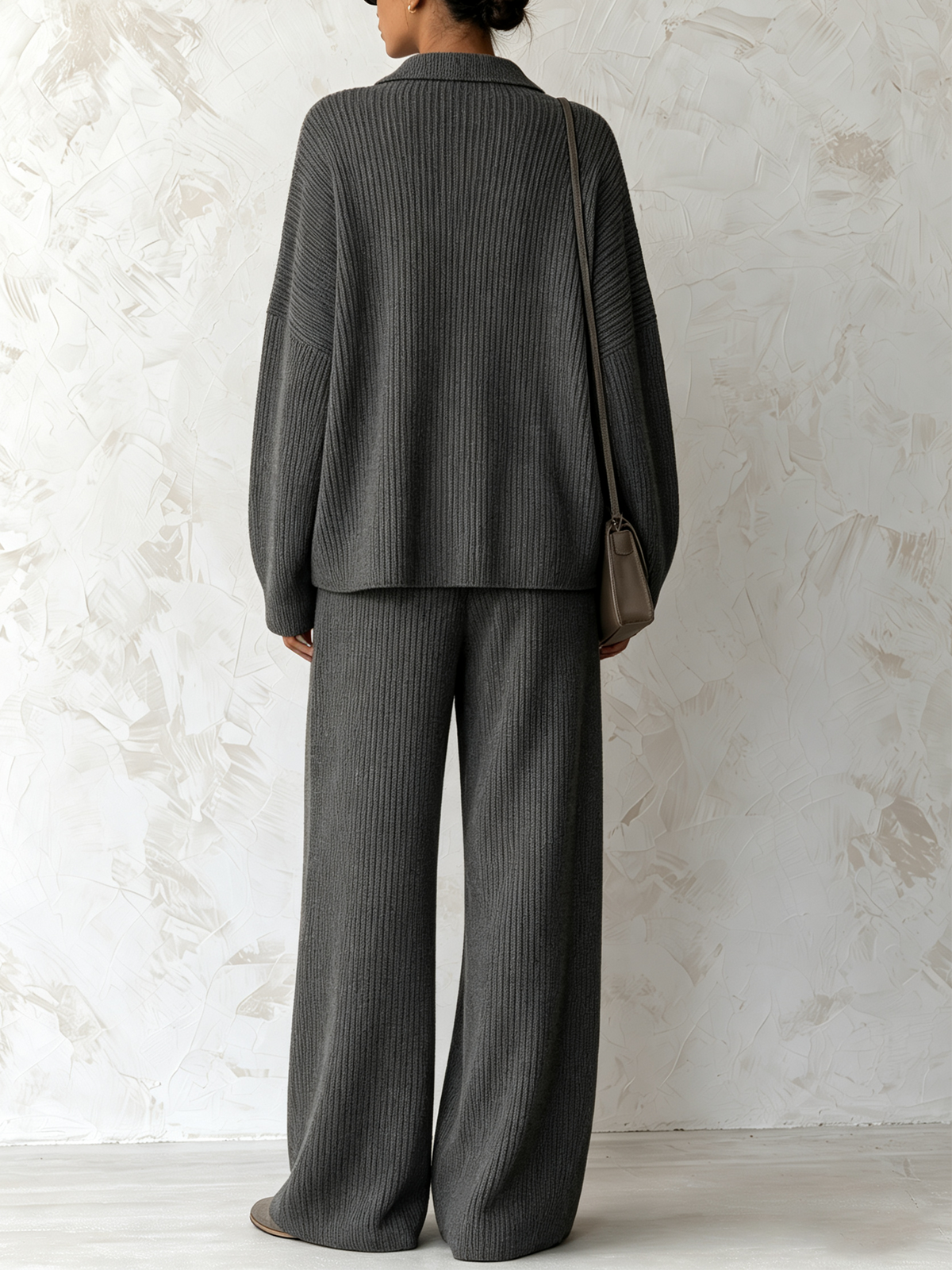 Oversized Rib-Knit Polo Two-Piece Set