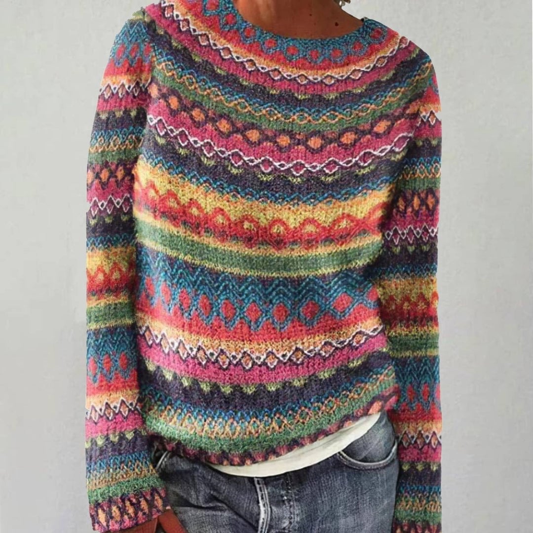 Sharon Cozy Retro Sweater – multicolor Fair Isle knit