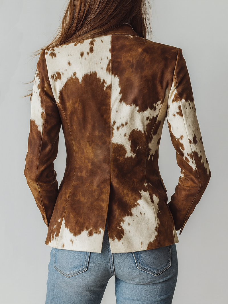 Vintage Cow Skin Printed Eco-friendly Suede Blazer