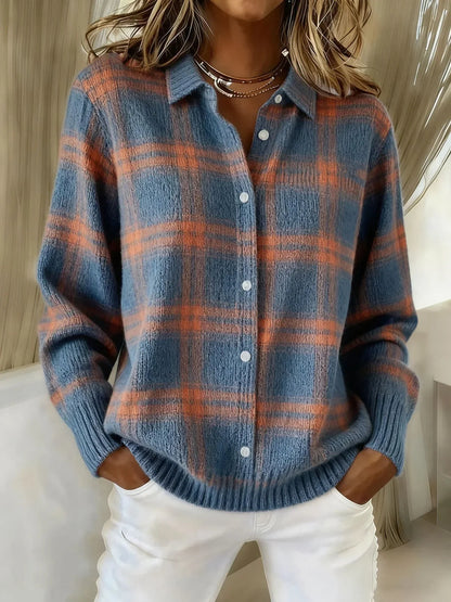 Candace Plaid Cardigan - Blue & Orange