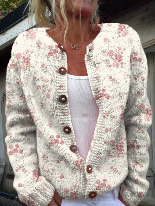 Evanthea Vintage Floral Knit Cardigan Sweater