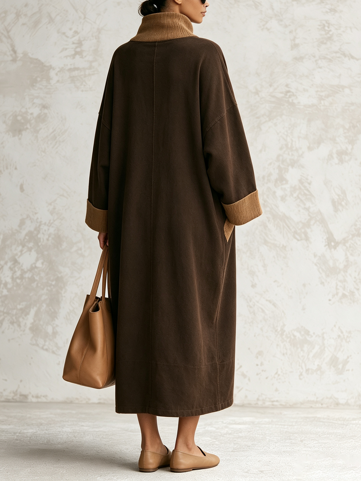 Color-Block Rib Trim Cotton Woven Maxi Dress