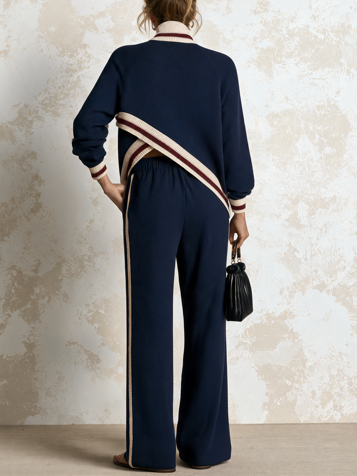 Navy Contrast Stripe Half-Zip Air Layer Two-Piece Tracksuit Set
