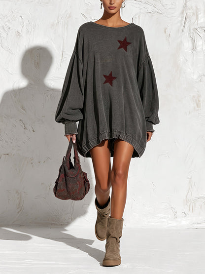 Oversized Charcoal Star Print Sweatshirt Top