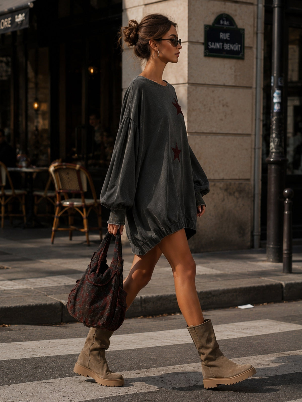 Oversized Charcoal Star Print Sweatshirt Top