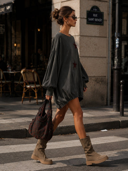 Oversized Charcoal Star Print Sweatshirt Top