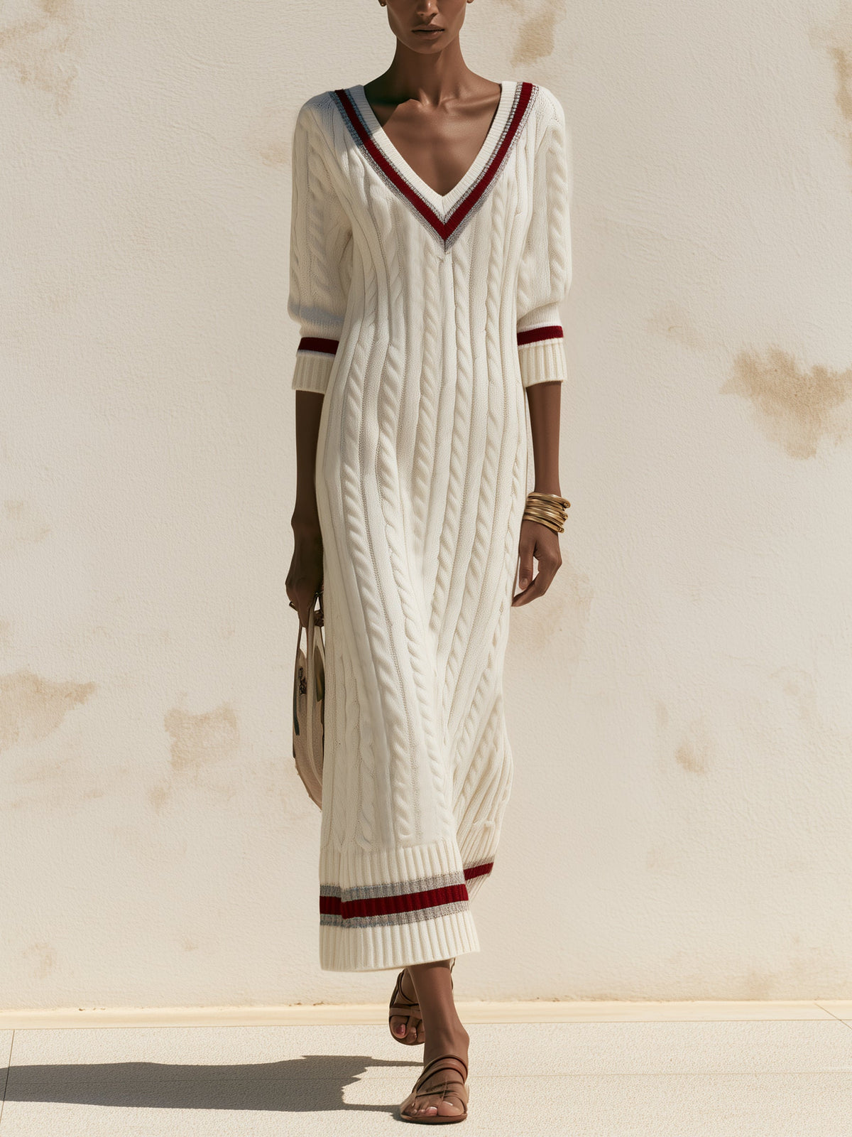 Ivory Heritage Cable Knit Midi Dress