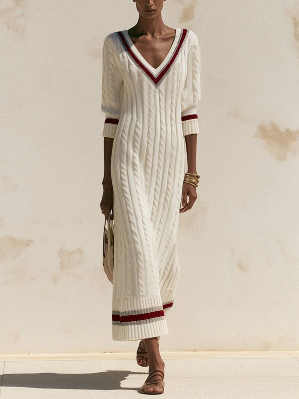 Ivory Heritage Cable Knit Midi Dress