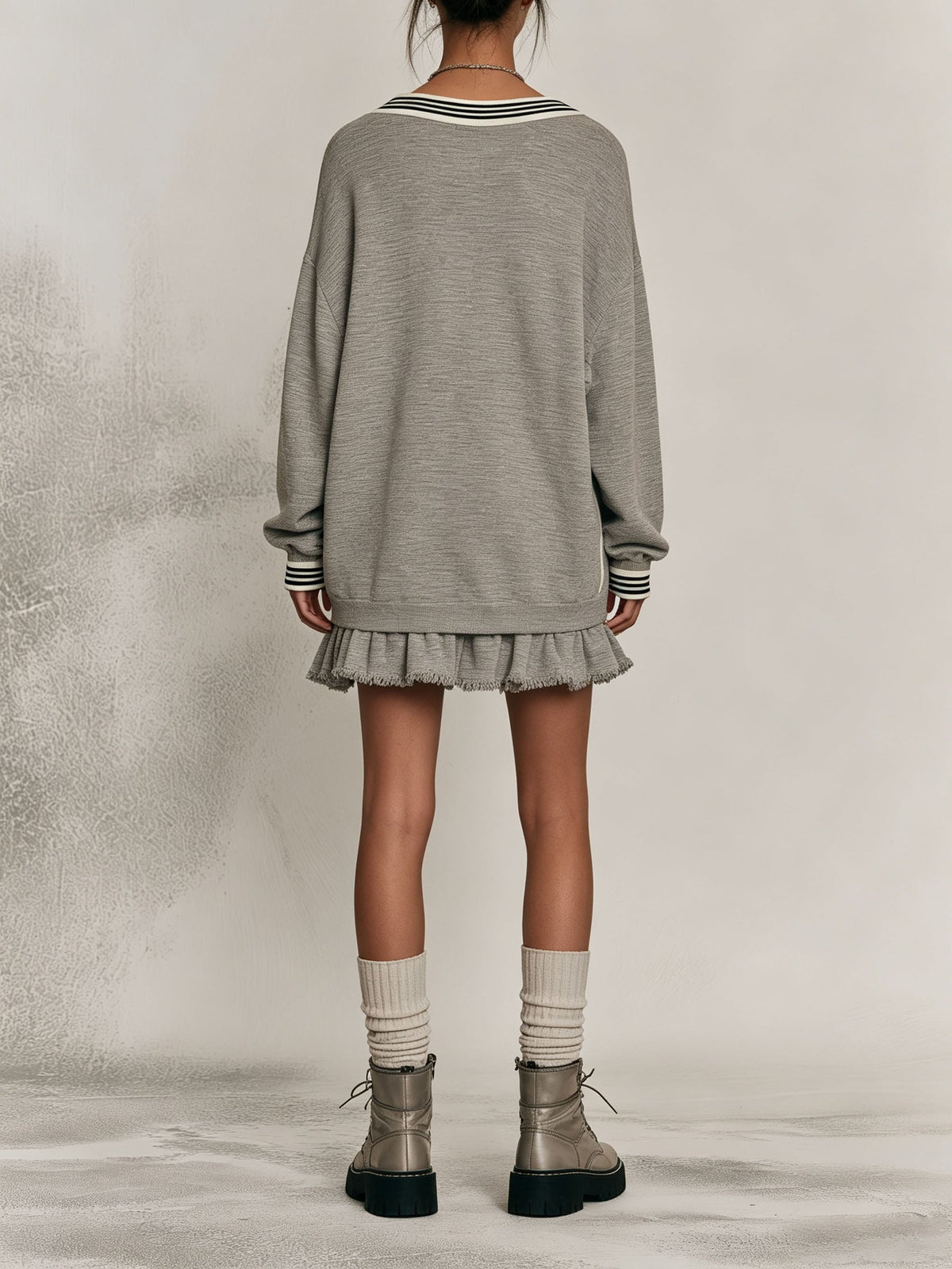 Contrast Pocket Ruffle Raw Hem Mini Dress