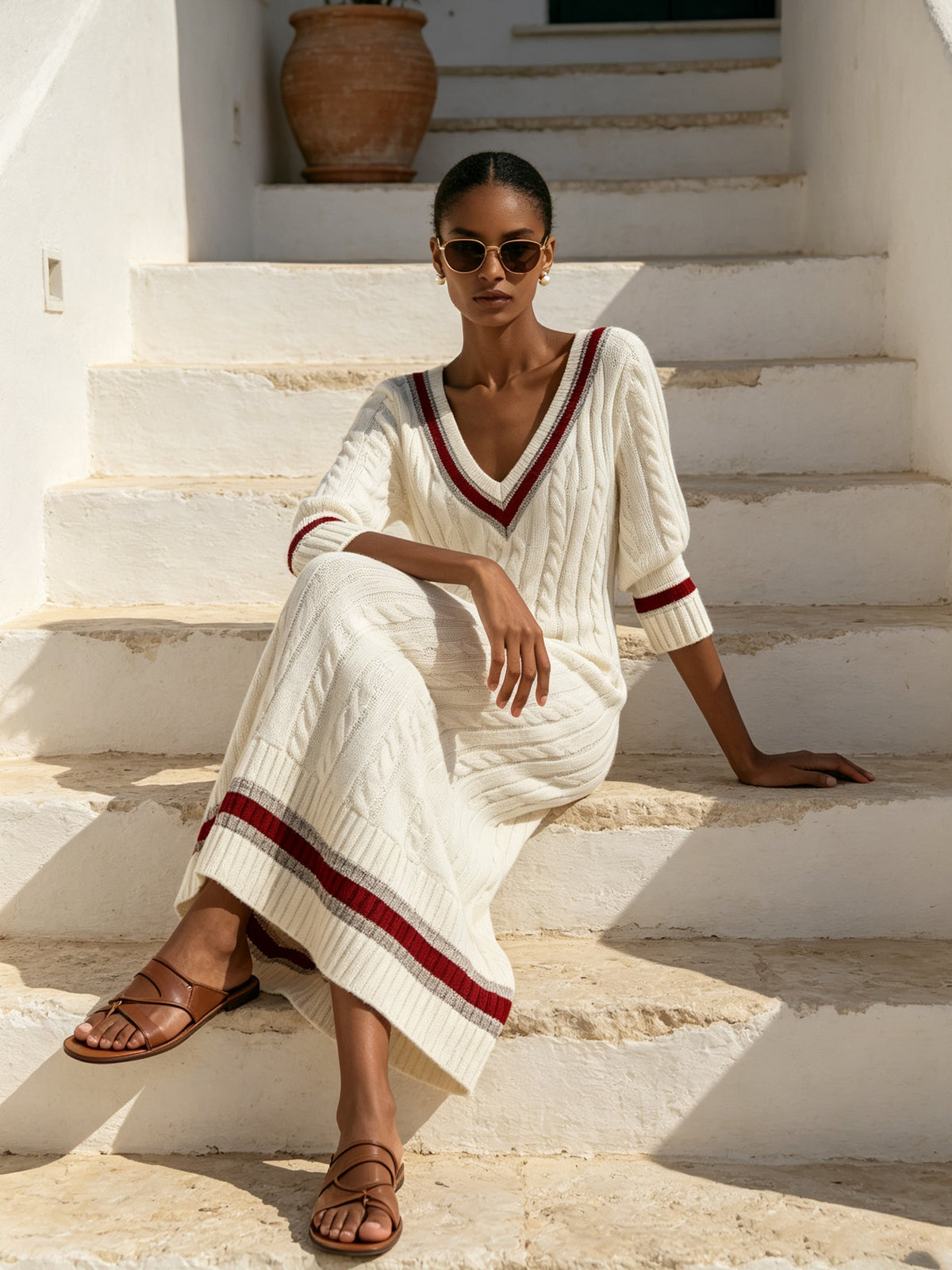 Ivory Heritage Cable Knit Midi Dress