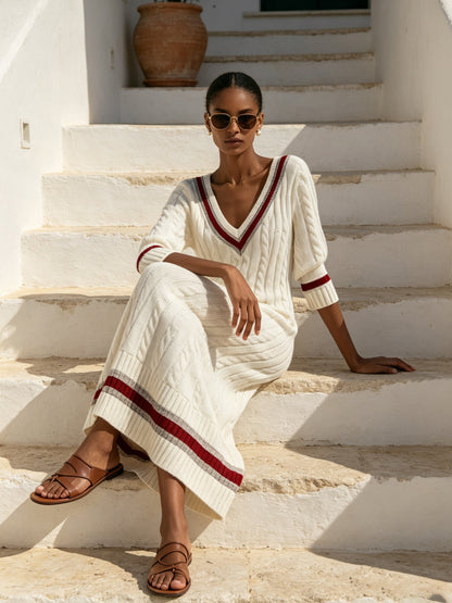 Ivory Heritage Cable Knit Midi Dress