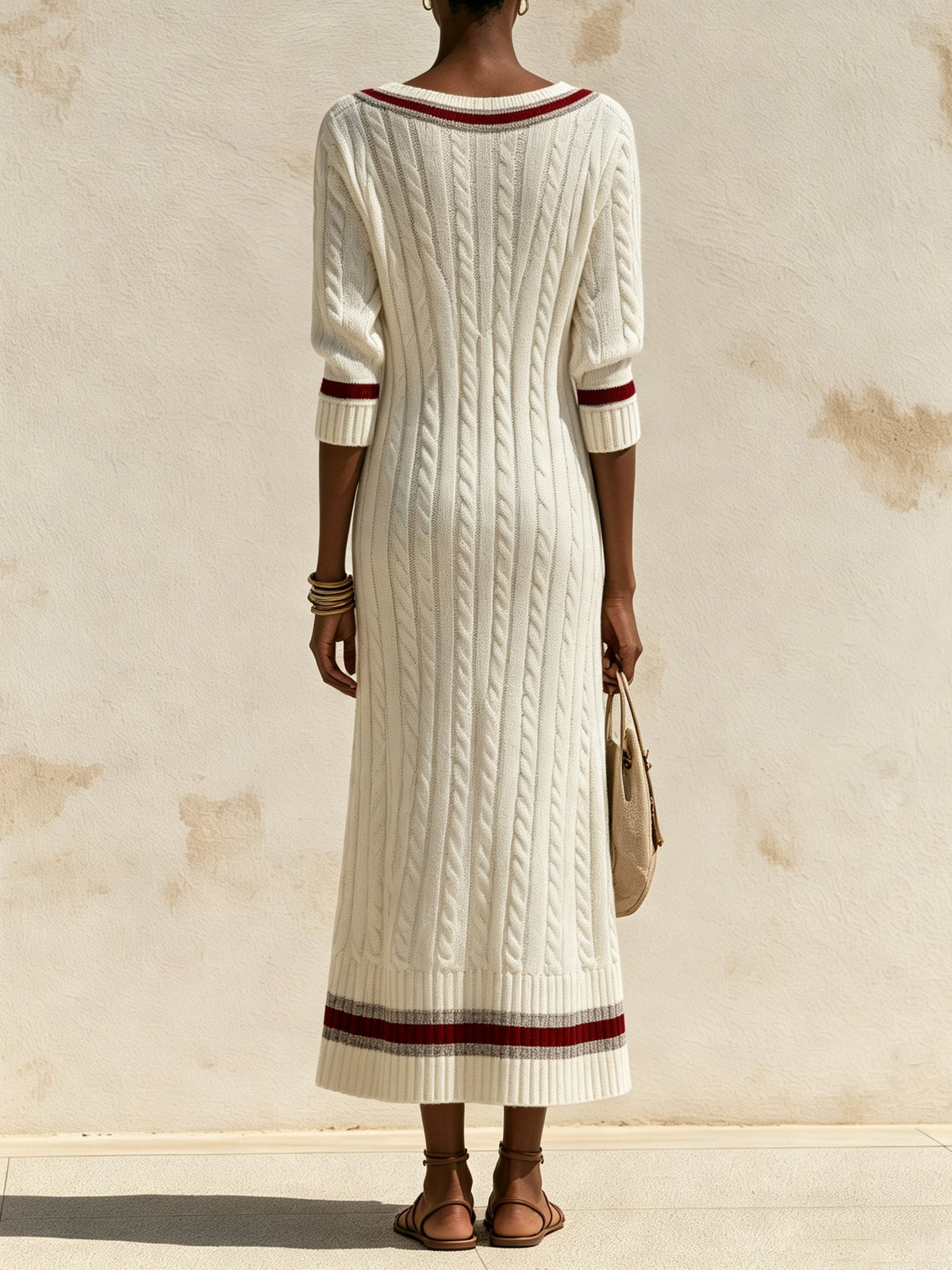 Ivory Heritage Cable Knit Midi Dress