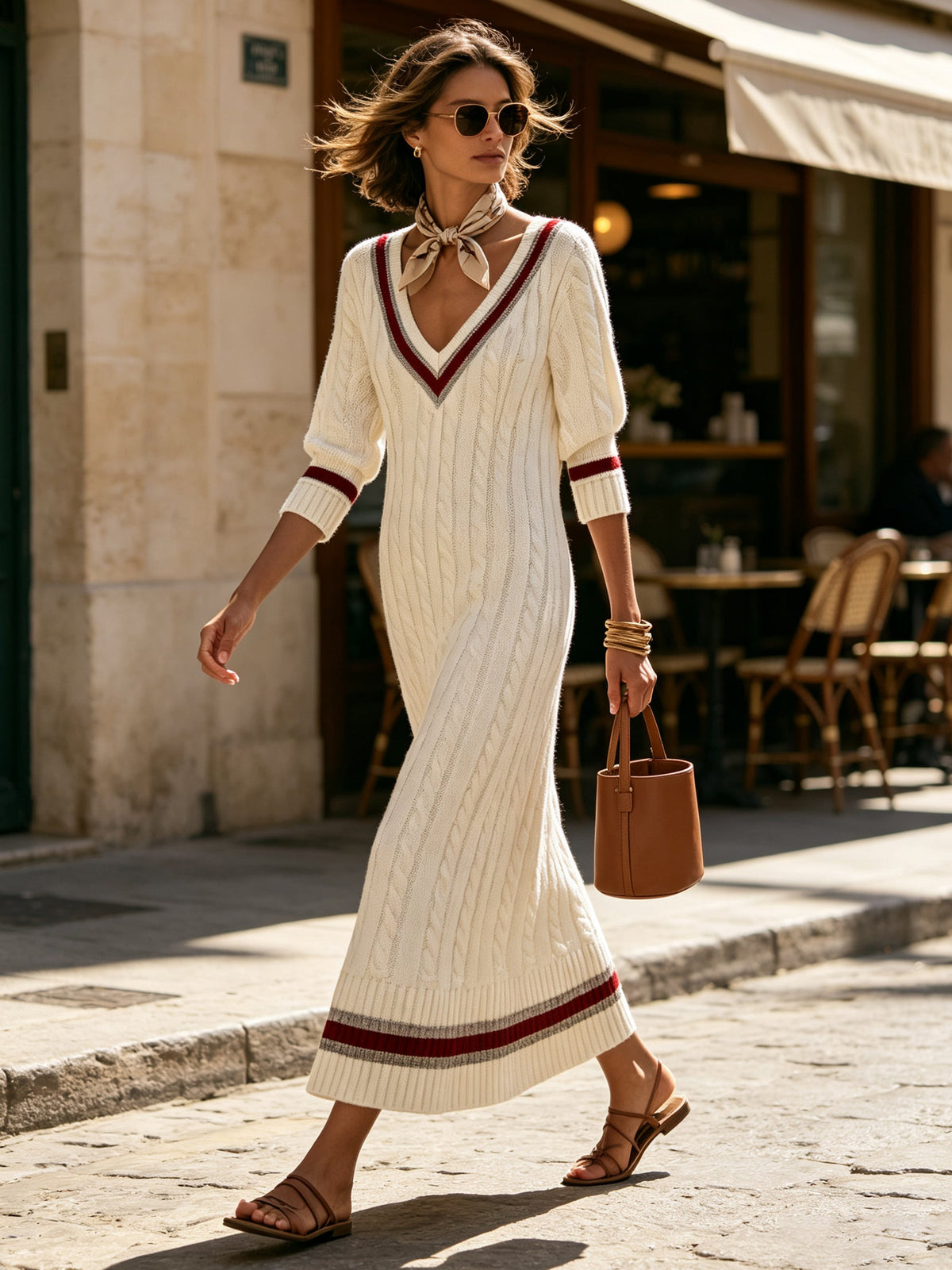 Ivory Heritage Cable Knit Midi Dress