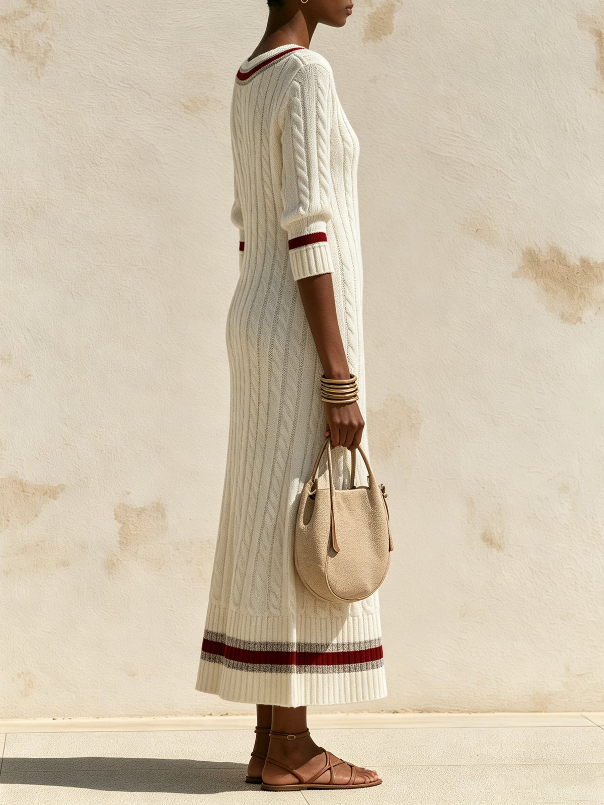 Ivory Heritage Cable Knit Midi Dress