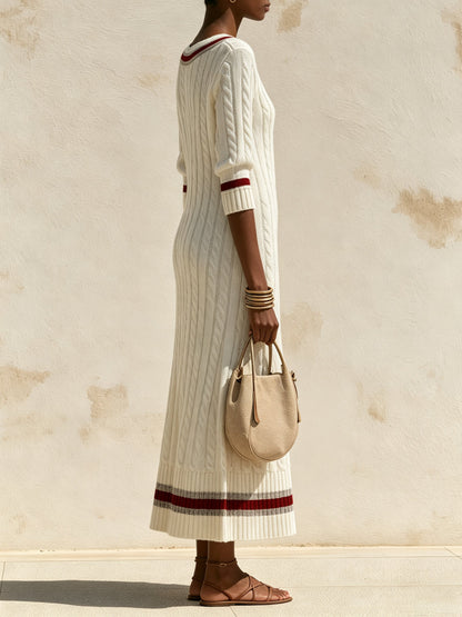 Ivory Heritage Cable Knit Midi Dress