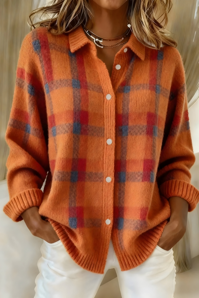 Candace Plaid Cardigan - Orange