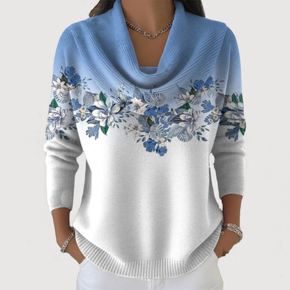 Aurora Floral Turtleneck Sweater - Blue