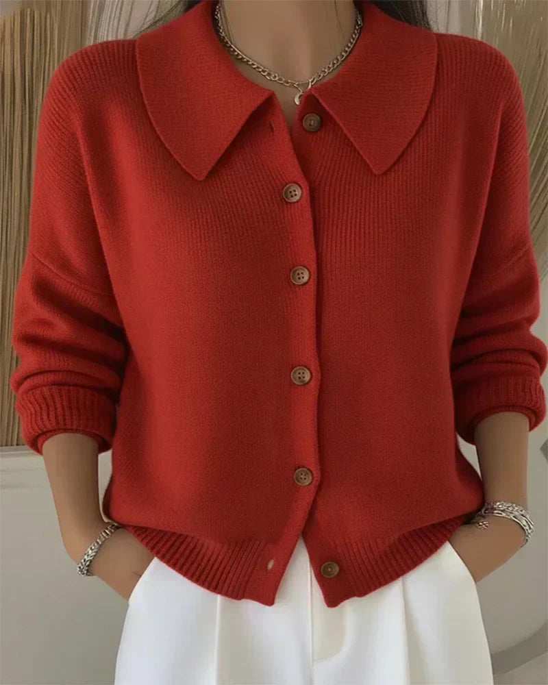 Vera Shirt Collar Cardigan - Red