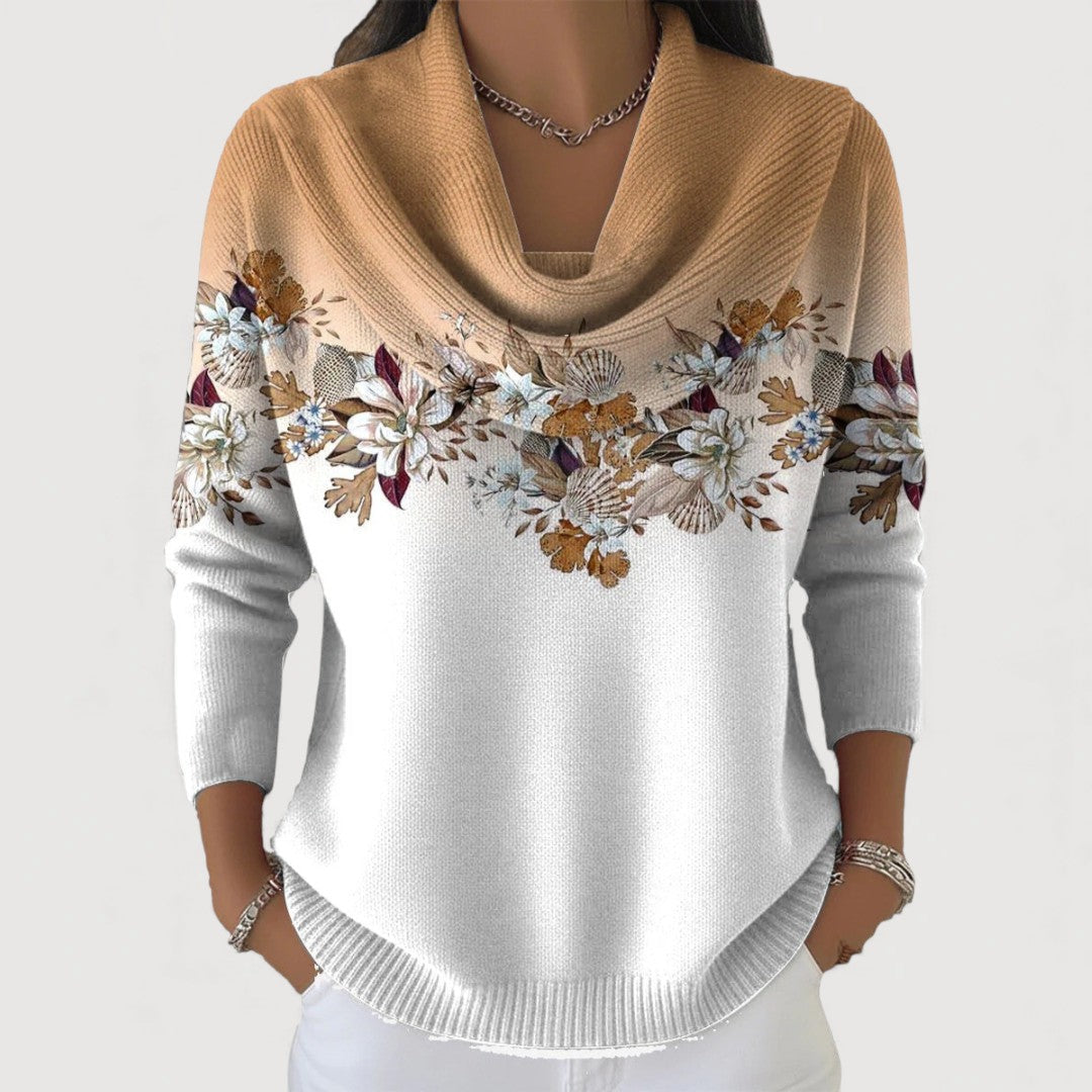 Aurora Floral Turtleneck Sweater - Camel