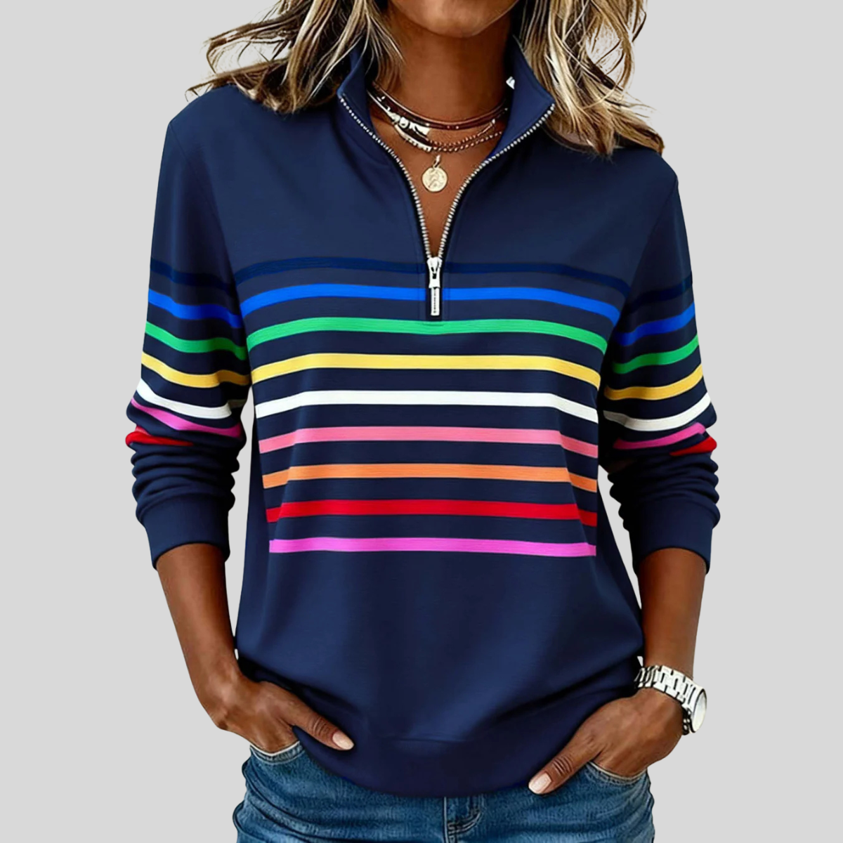 Paige™ | Colourful Striped Quarter-Zip Sweatshirt
