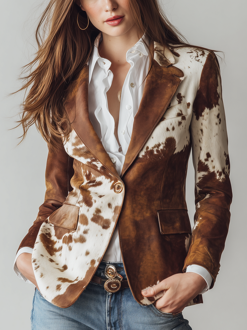 Cow skin printed eco-friendly suede blazer