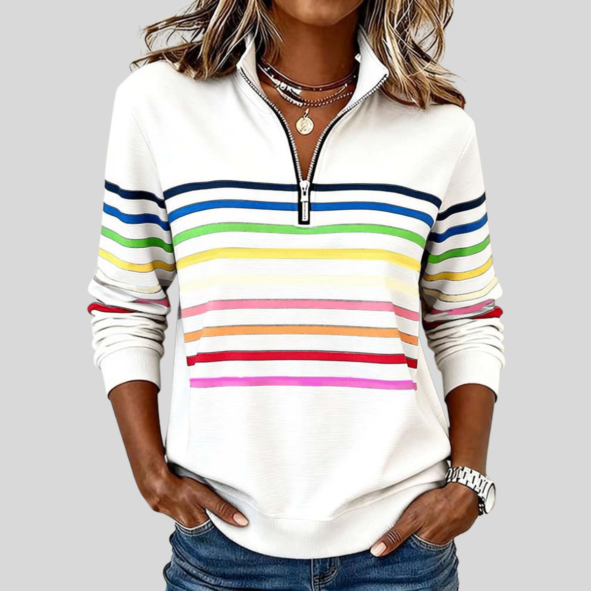 Paige™ | Colourful Striped Quarter-Zip Sweatshirt