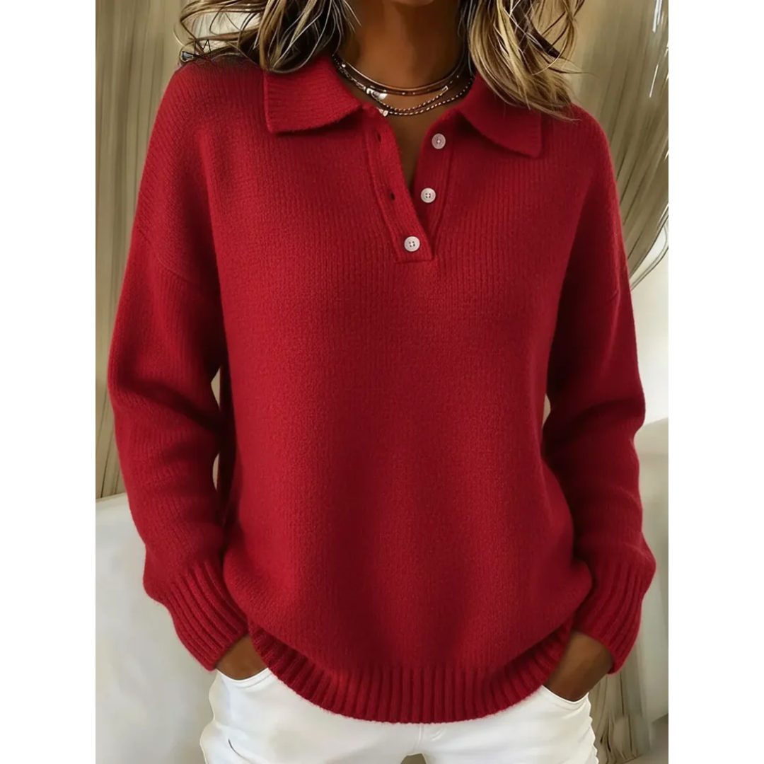 Marissa Soft Polo Sweater - Red