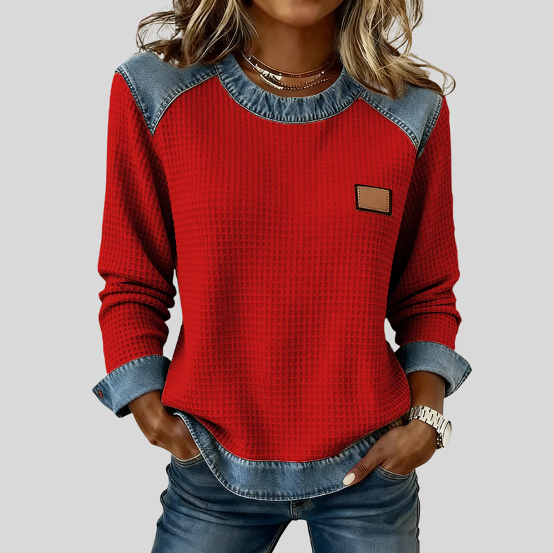Whitney™ | Patchwork Design Waffle Sweatshirt