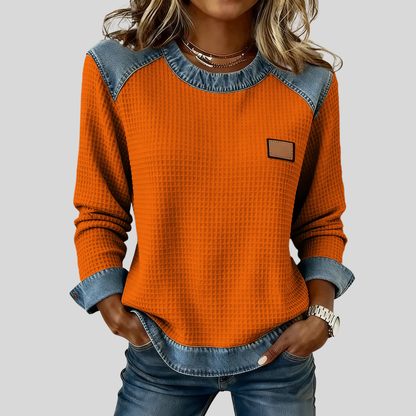 Whitney™ | Patchwork Design Waffle Sweatshirt
