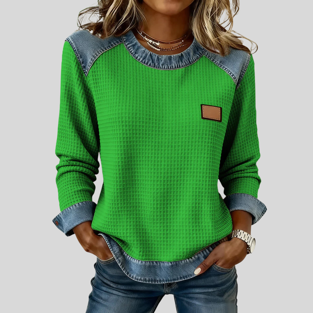 Whitney™ | Patchwork Design Waffle Sweatshirt