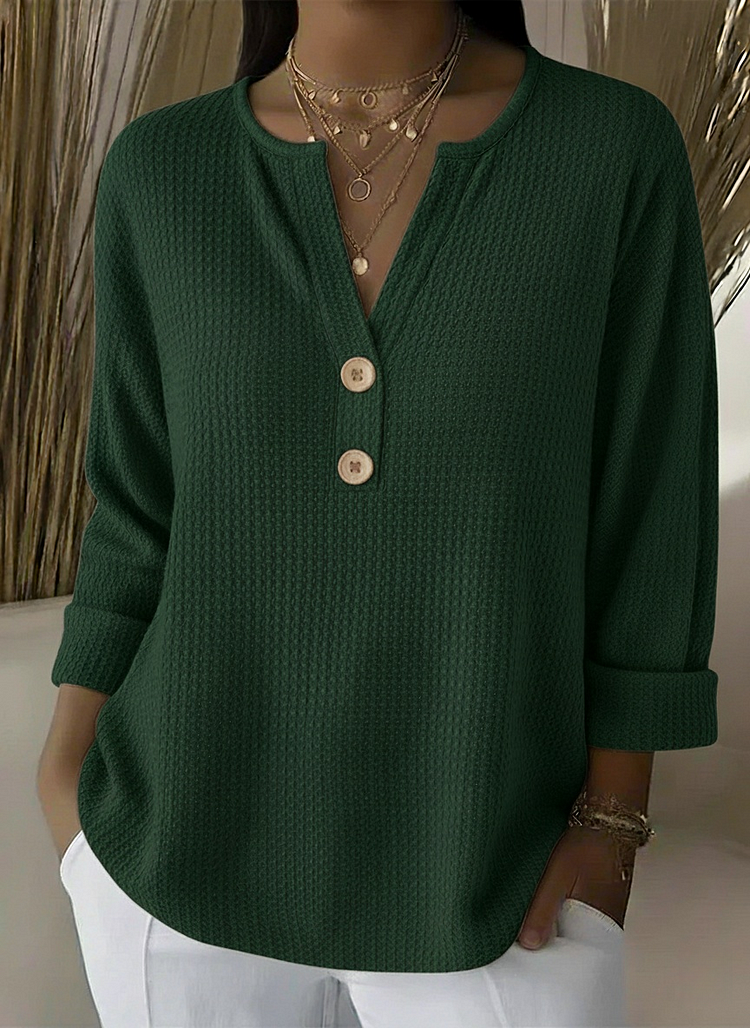 Lucy Textured Henley Top - Green