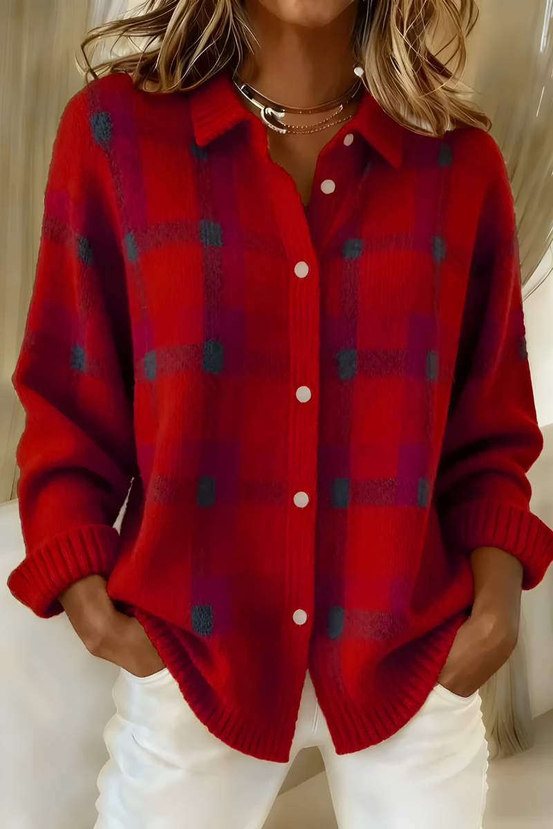 Candace Plaid Cardigan - Red