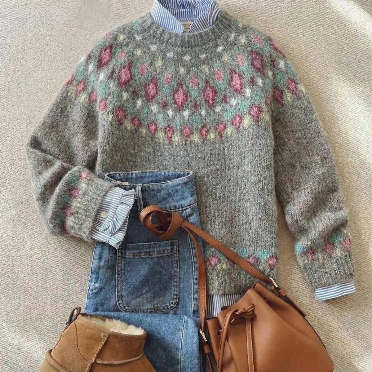 Soft grey Fair Isle knit jumper
