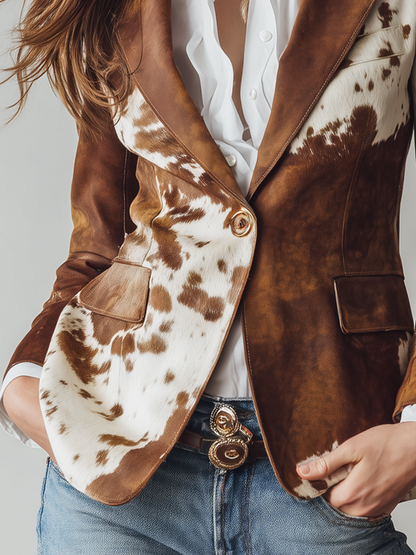 Vintage Cow Skin Printed Eco-friendly Suede Blazer