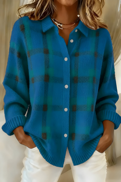 Candace Plaid Cardigan - Blue