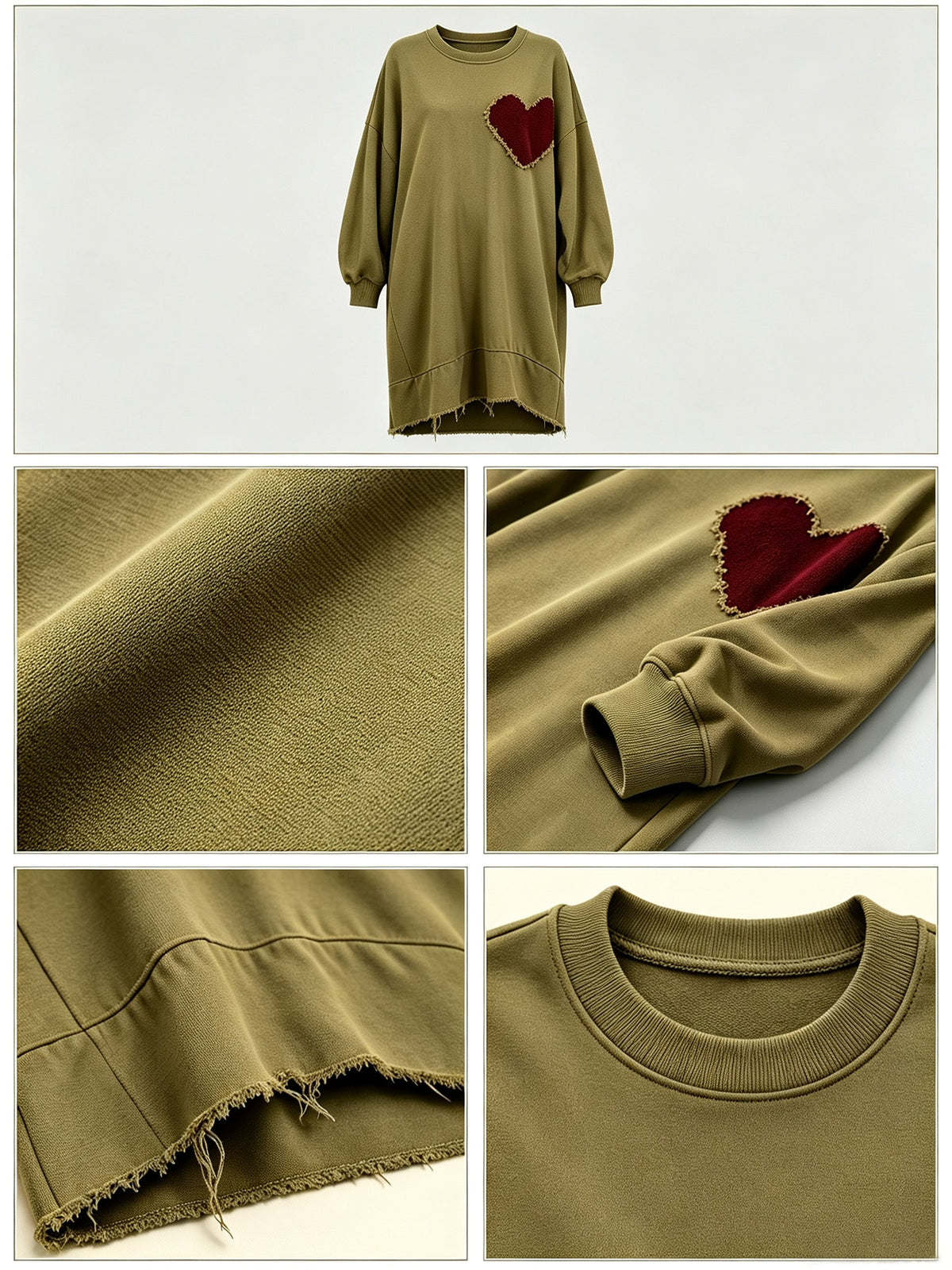 Oversized heart patch sweatshirt midi dress size guide