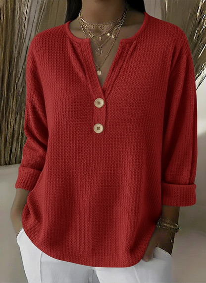 Lucy Textured Henley Top - Red