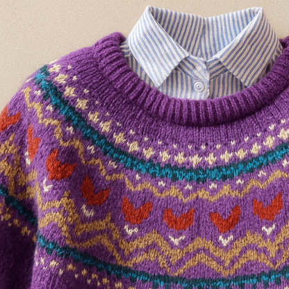 Purple Fair Isle knit jumper detail
