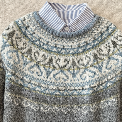 Grey Fair Isle knit jumper detail