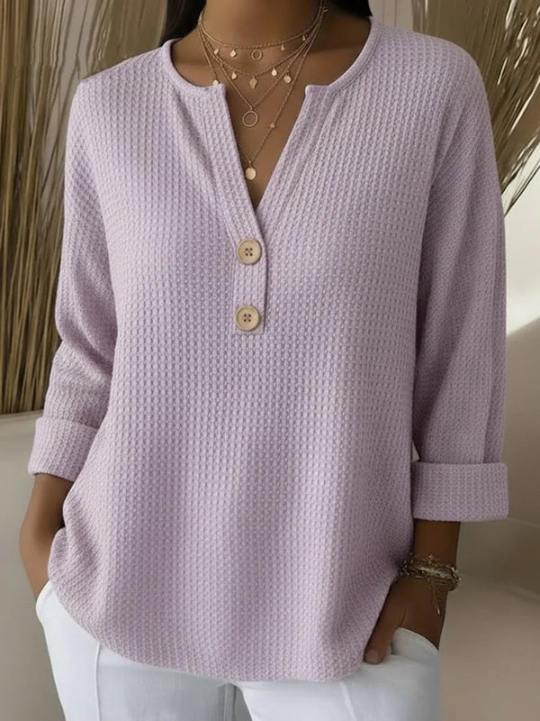Lucy Textured Henley Top - Lilac