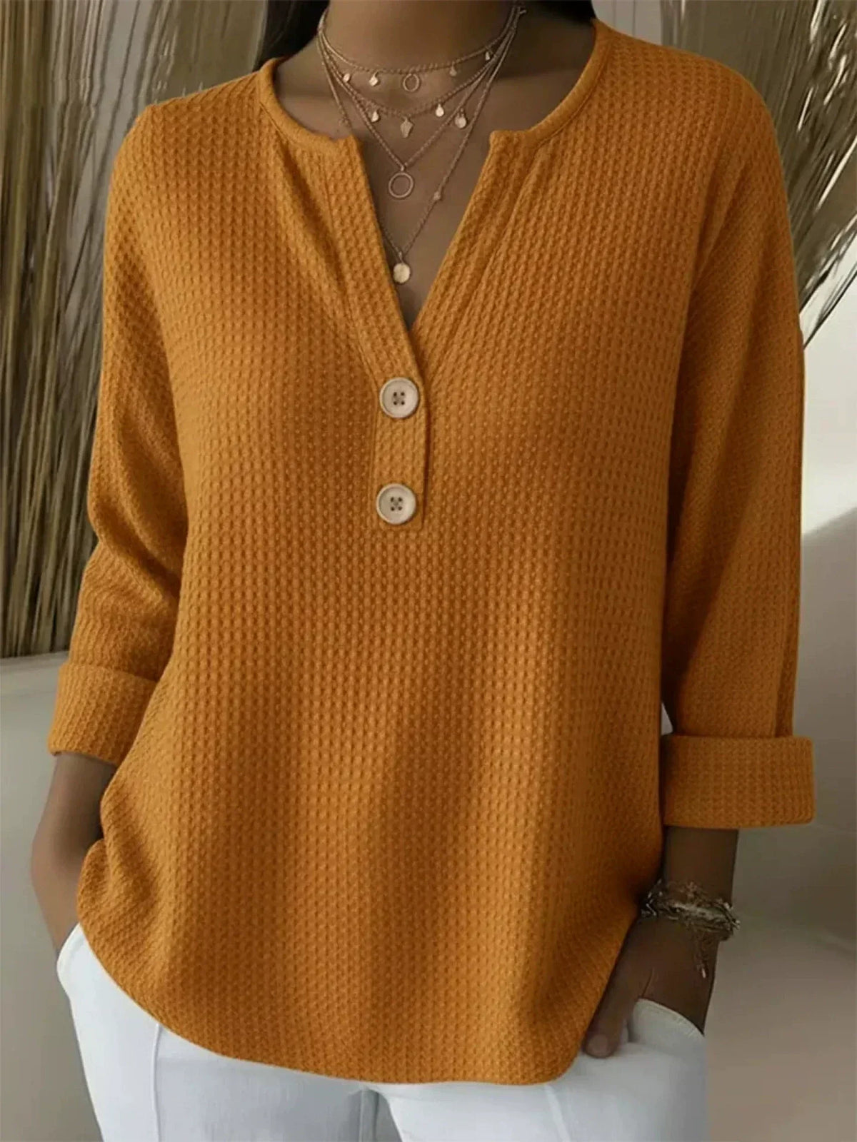 Lucy Textured Henley Top - Orange
