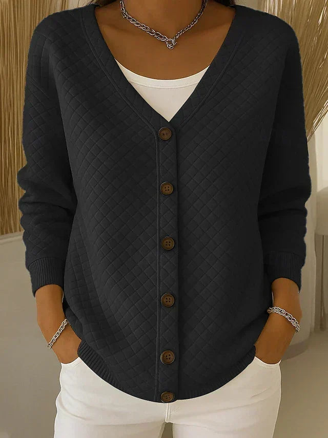 Eleanor Quilted Button Cardigan - Black