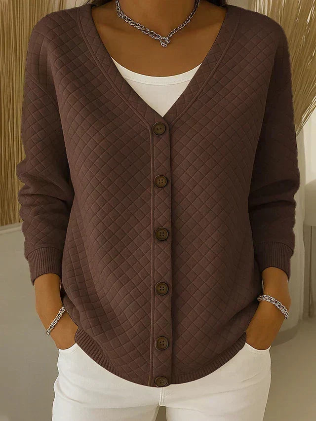 Eleanor Quilted Button Cardigan - Brown