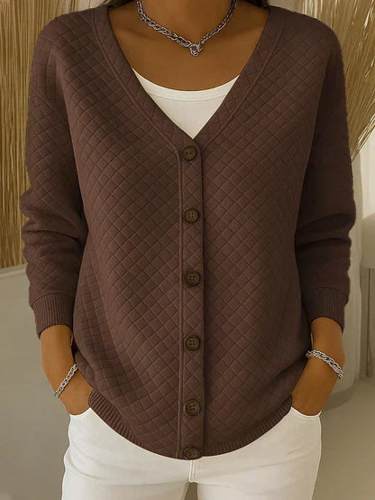 Eleanor Quilted Button Cardigan - Brown