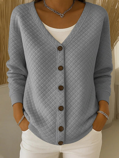 Eleanor Quilted Button Cardigan - Gray
