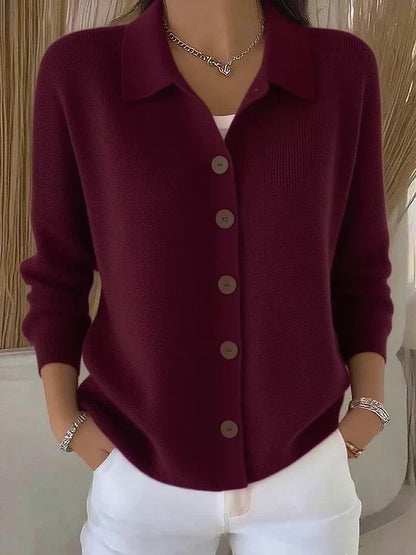 Fiona Collared Button Cardigan - Burgundy