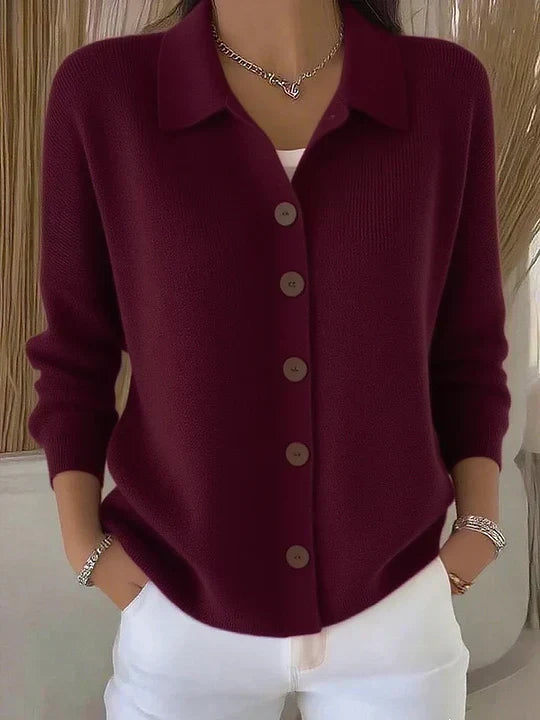 Fiona Collared Button Cardigan - Burgundy