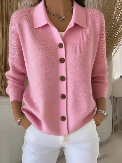 Fiona Collared Button Cardigan - Pink