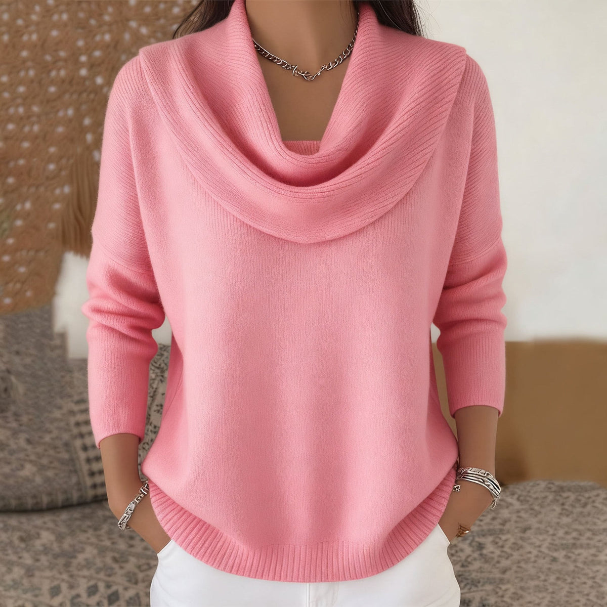 Joelle Draped Neck Sweater - Pink
