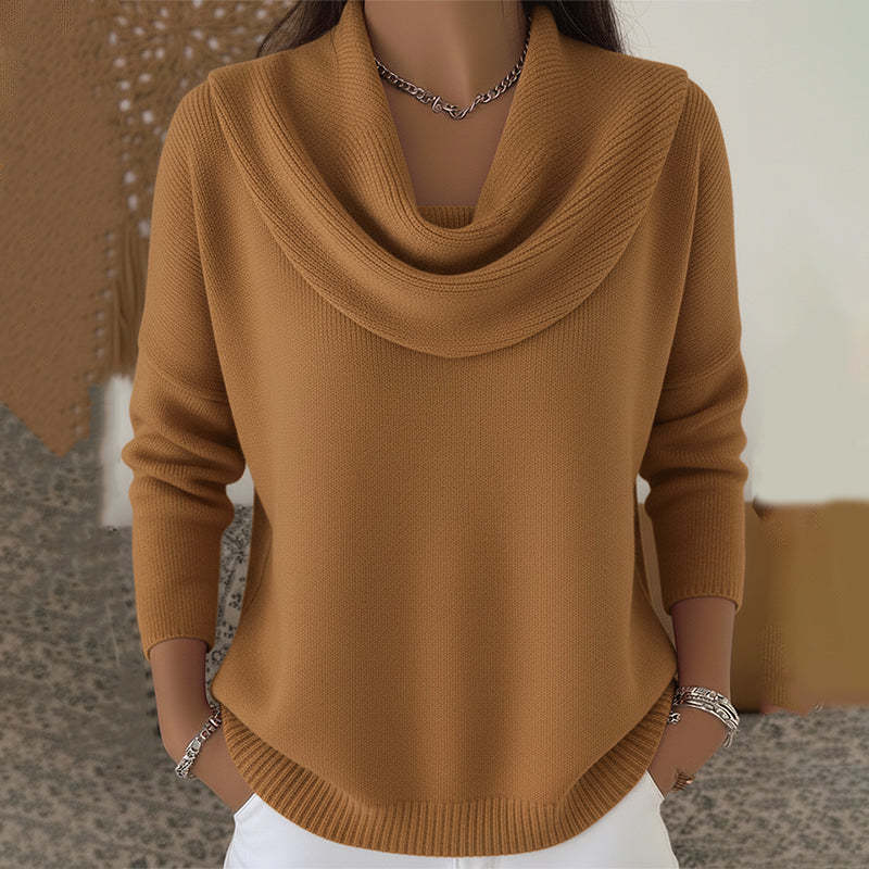 Joelle Draped Neck Sweater - Brown